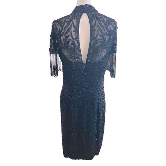 Vintage Nite Line Silk Beaded Fringe Cocktail Dress - Picture 6 of 13